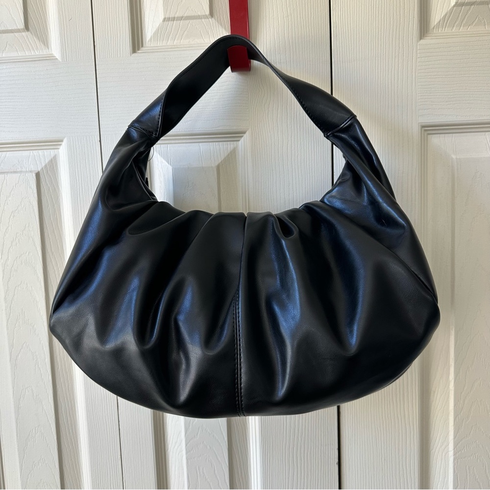Express Slouched Hobo Handbag Runch Shoulder Bag Black Faux Leather